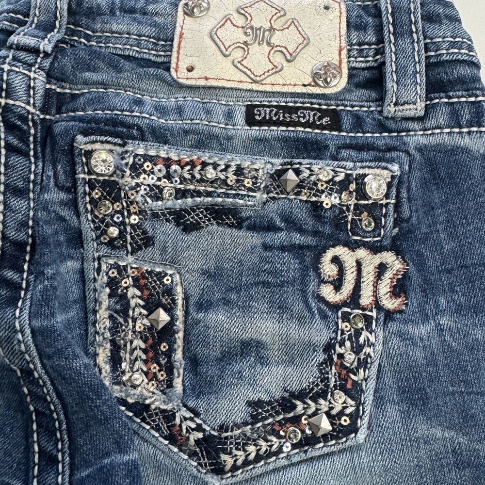 Miss Me Girls Size 16 Blue Dark Wash Skinny Jeans Embellished Bling Y2K - Picture 7 of 7